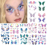 14 Sheets Glitter Butterfly Temporary Tattoos Sticker for Eye Face Makeup Decoration, Body art tattoo stickers Shiny Butterflies Waterproof Fake Tattoos Eye Decor